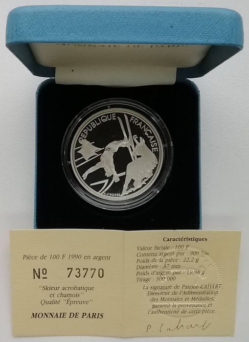 Франція 100 франків 1990р. СРІБЛО. ПРУФ. Олімпіада. Фристайл.