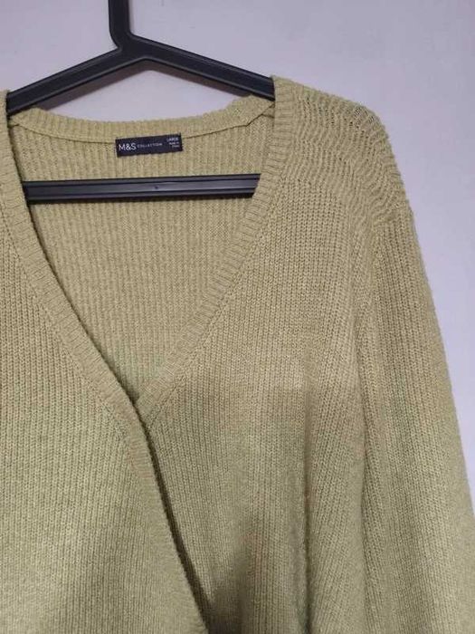 Zielony miętowy kopertowy sweter Marks&Spencer