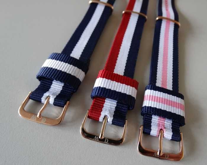 Paski parciane nylonowe do zegarka Daniel Wellington 20mm złote klamry