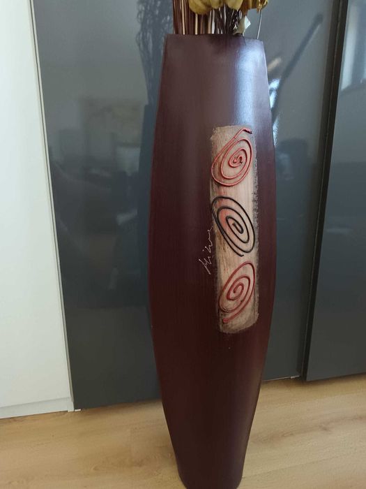 Vaso Decorativo Alto em louça com Flores Secas