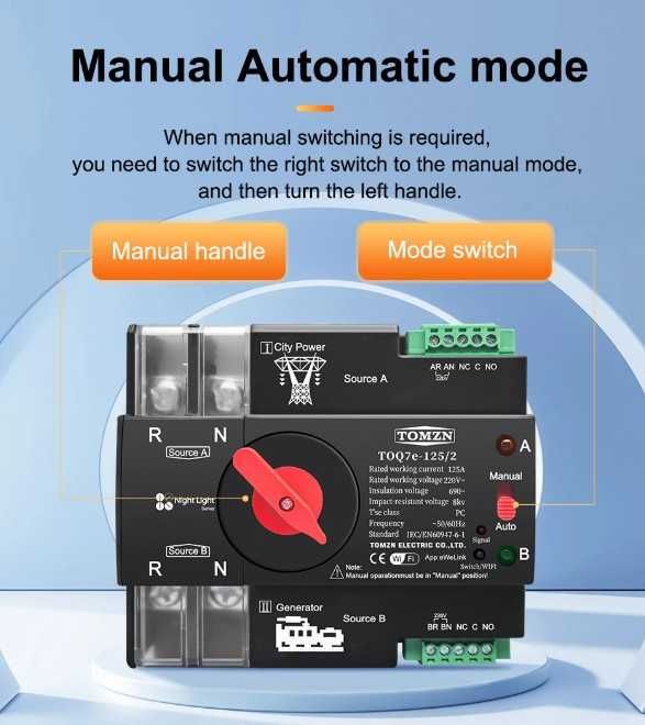 Chave de Transferência Inteligente ewelink Wifi 125A 230VAC