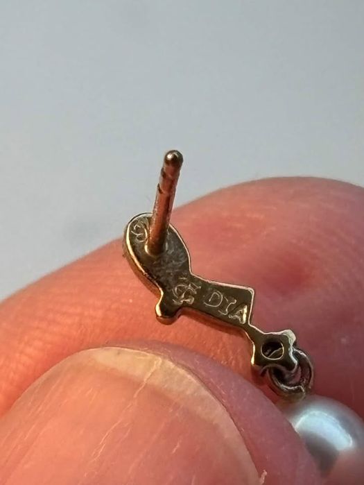 Золотые серёжки с натуральными жемчужинками и брильянтами