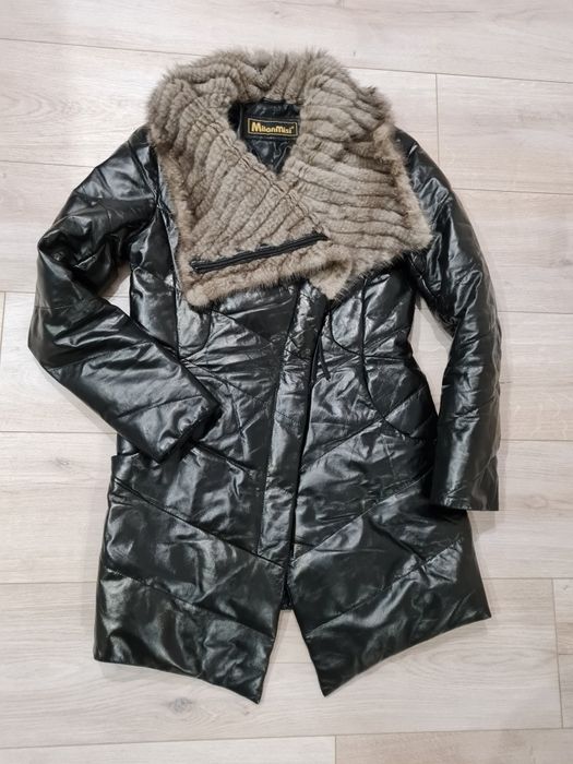 Кожаный пуховик с натуральной норкой