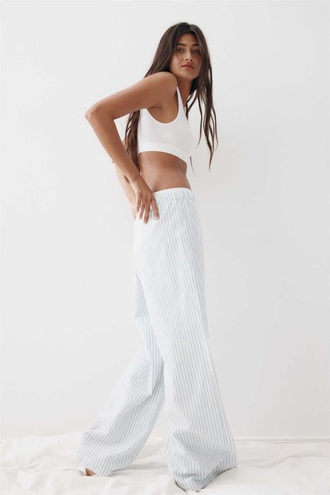 Piżama spodnie S nowa kolekcja białe paski bawełna flanela PROMOCJA