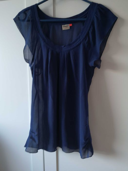 ONLY granatowa bluzka zwiewna falbana lato 36/S