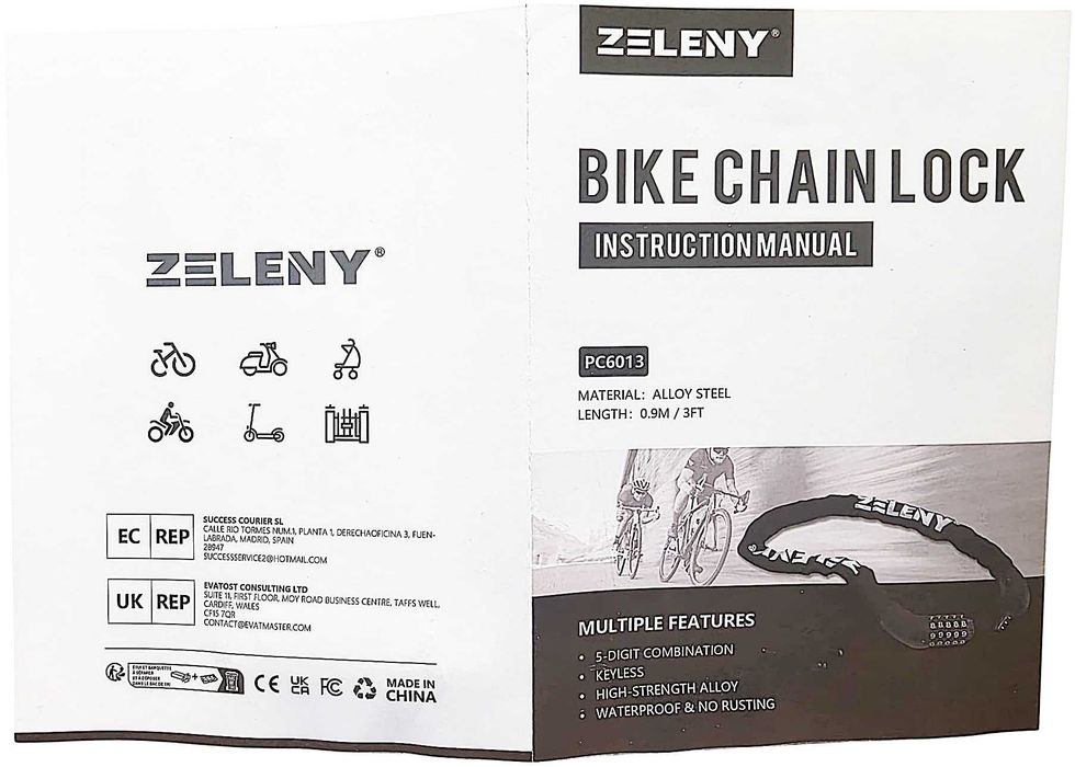 Blokada rowerowa Zeleny numeryczna z kodem otwarcia łańcuch 90cm szyfr