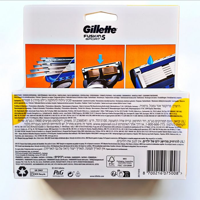 12 шт Змінні касети Gillette Fusion5 Sport (Start), новинка 2025 р.
