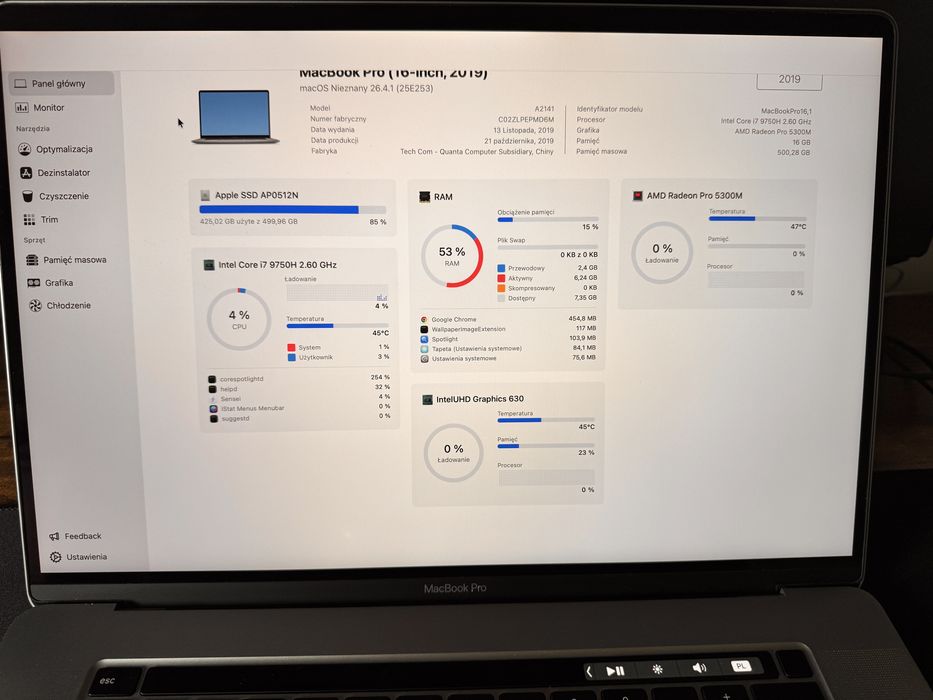 Macbook pro 16 2019 a2141 16/512 i7 radeon 5300m