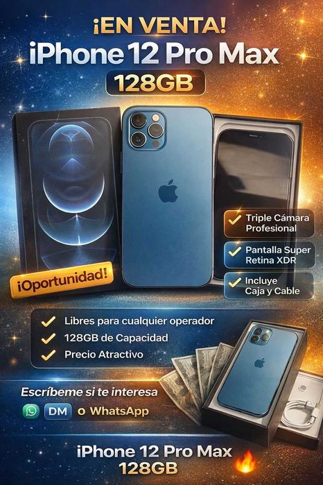 iPhone 12 Pro Max 128GB Azul – Como Novo – Caixa e Cabo Incluídos