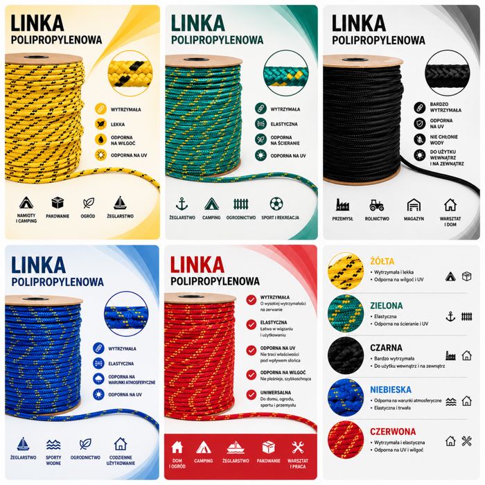 Lina polipropylenowa PP – 4, 5, 6, 8, 10, 12, 14, 16 mm – różne długości