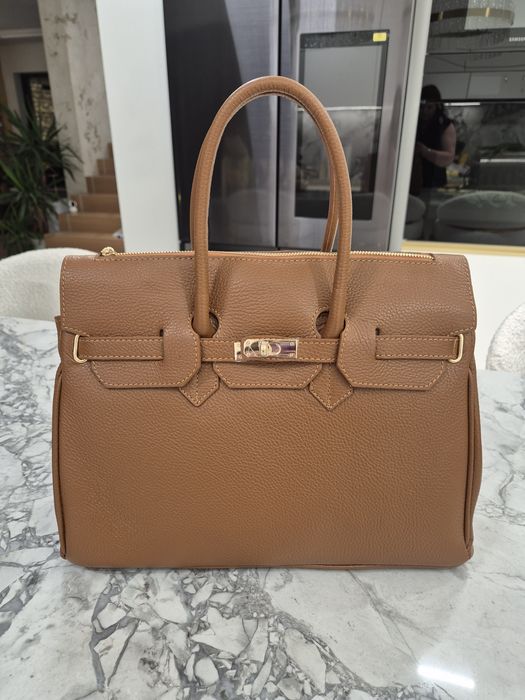 Nowa włoska skórzana torebka vera pelle laura biaggi karmelowy brązowa