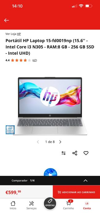 Portátil HP Laptop 15-fd0019np (15.6'' - Intel Core i3 N305 - RAM:8 GB - 256 GB SSD - Intel UHD)
