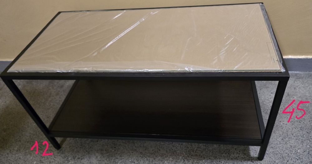 IKEA VITTSJO stolik kawowy ława metal szkło drewno czarne elegancka seria wys/szer/głę 45/90/45 cm