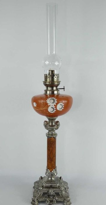 Kolumnowa lampa naftowa kwiat SECESJA marmur BRENNER kominek