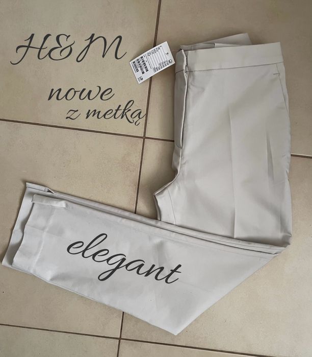 H&M nowe eleganckie cygaretki spodnie nude casual