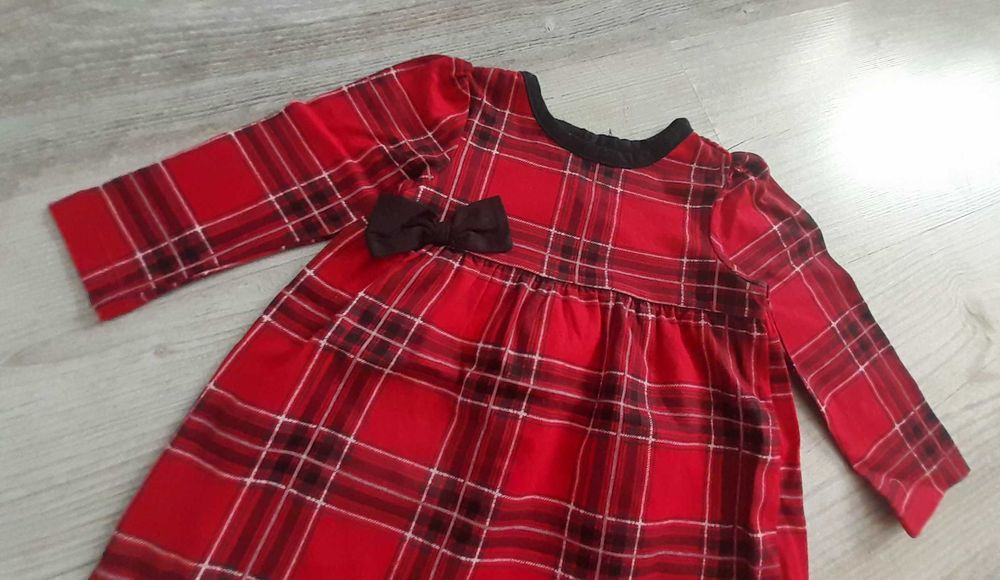 Bundles  baby place czerwona sukienka krata kokarda 6-9m 68 74