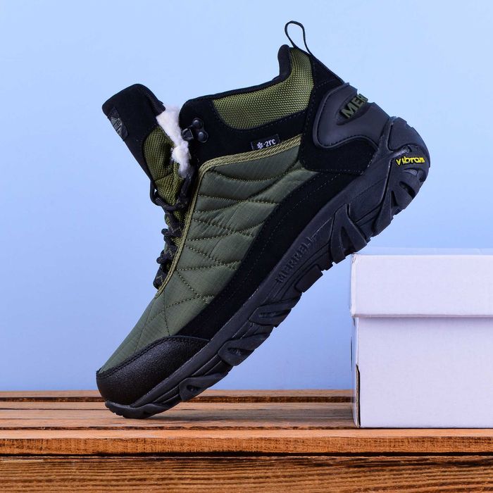 (2211) Зимові Кросівки Черевики Merrell чорні з хакі хутро (41-45)