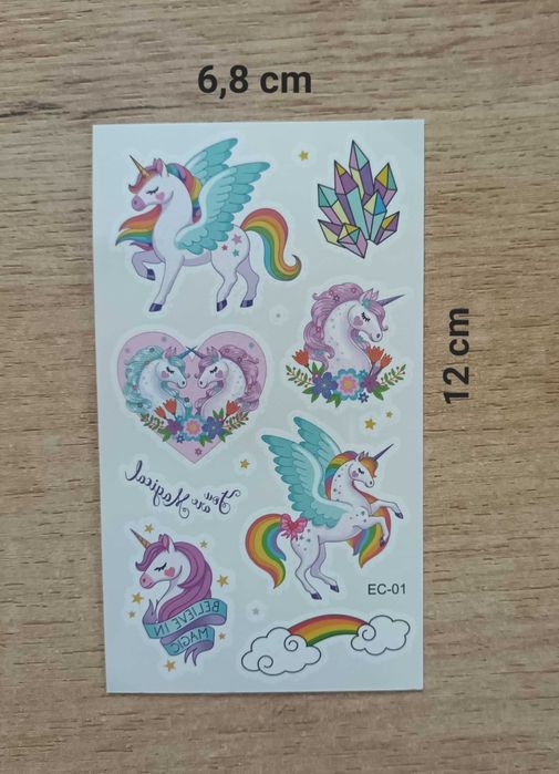 10 arkuszy tatuaży! Śliczne tatuaże TĘCZOWE JEDNOROŻCE