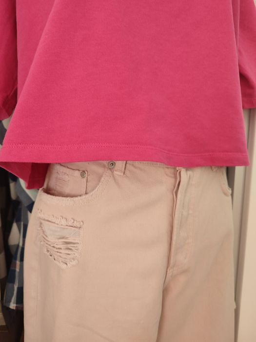 Spodnie jasno różowe z dziurami Denim + bluzka