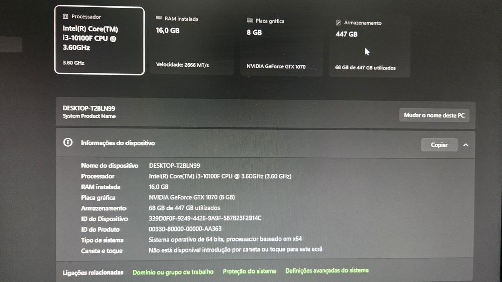 PC Gaming i3-10100F | GTX 1070 8GB | 16GB RAM | SSD | Pronto a usar