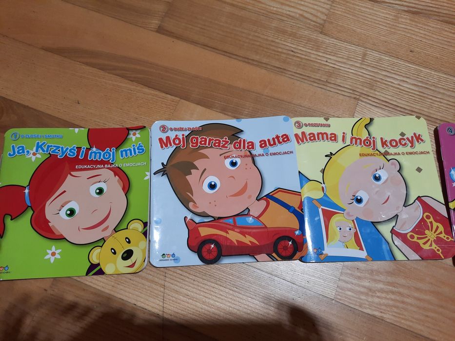 Edukacyjne ksiazeczki o emocjach, 5 szt, leonardo school, stan bdb