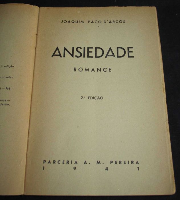Livro Ansiedade Joaquim Paço D'Arcos