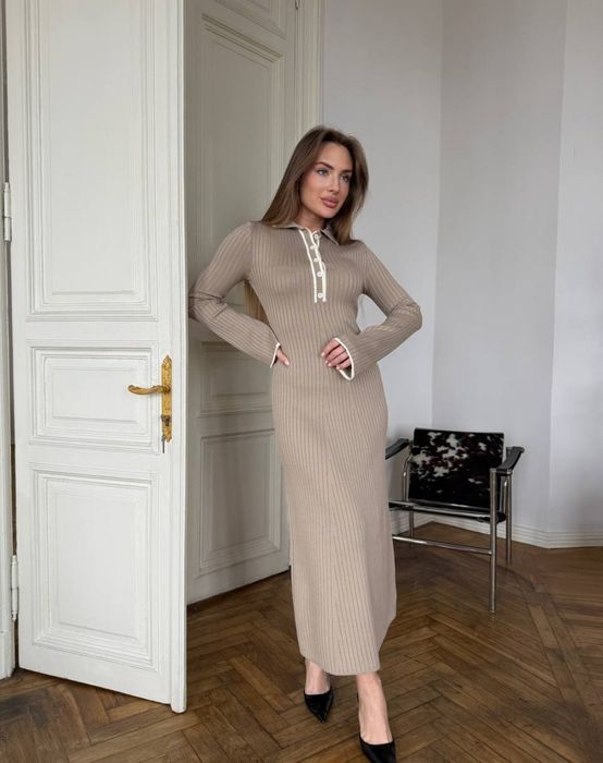 Сукня поло з довгим рукавом,Polo,Сандро,вязана,тепла,максі,зимова,міді