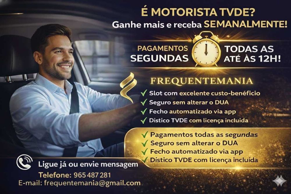 TVDE Uber/Bolt: Viatura propria  1ª Semana Grátis