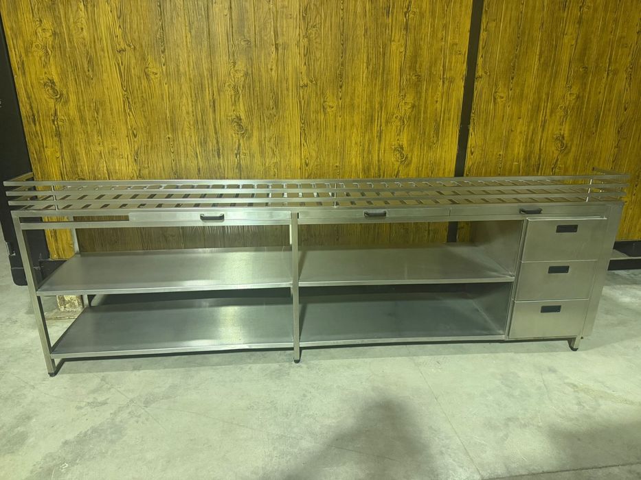 Bancada Industrial Em Aço Inox Grande (3m X 60cm) Com Gaveteiro