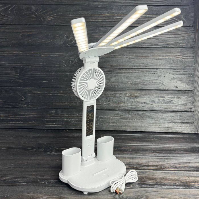 Настільна ‼️LED‼️лампа з вентилятором, годинником й диспеєм, USB.