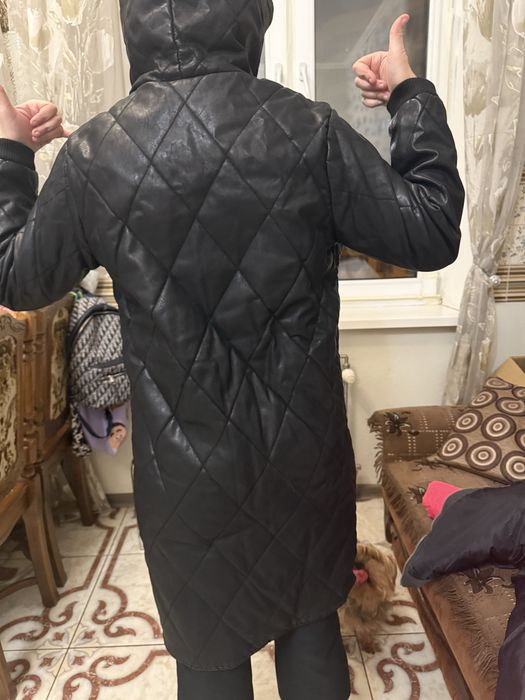 Пальто пуховик кожа