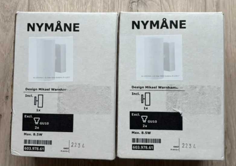 Nowy IKEA Nymane Kinkiet Dwustronny Biały Lampa Ścienna Lampka Stała