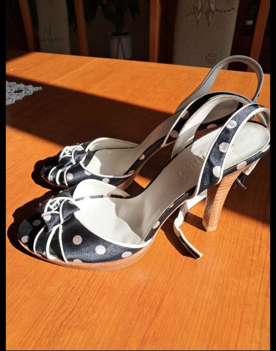 Monnari nowe retro sandały, szpilki r.38 w grochy kropki  vintage pin-up peep toe