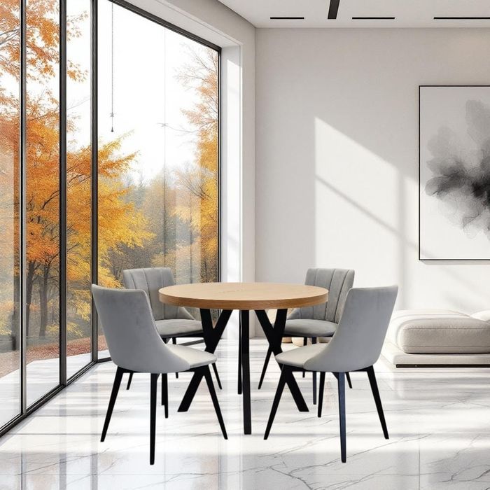 Zestaw: stół okrągły i 4 krzesła do jadalni salonu nowy Producent