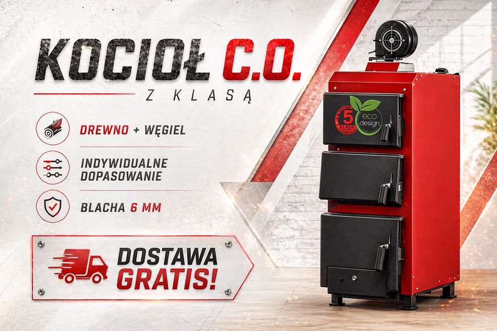 Kocioł C.O. 19kW na drewno i węgiel, piec 4 kanałowy, duży zasyp, szybka dostawa 48h