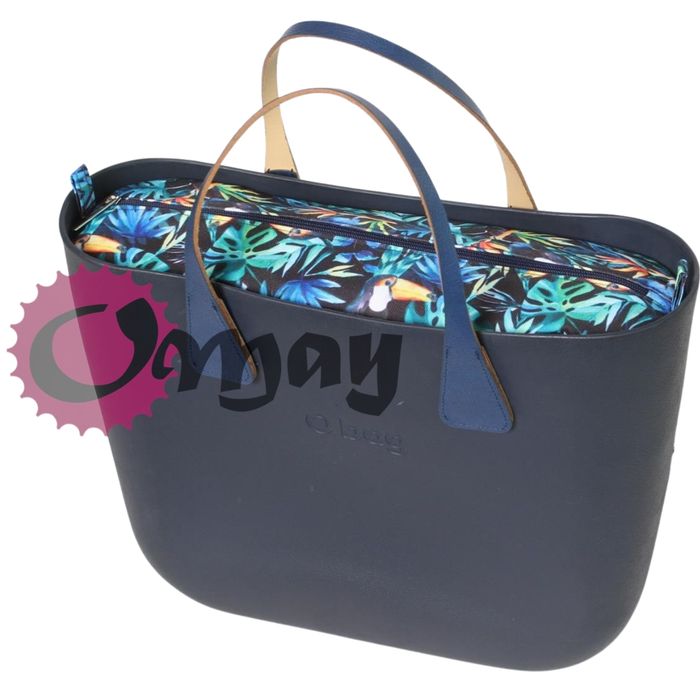 Granatowy organizer do OBAG STANDARD kwiaty tukany 2 kieszenie OMAY