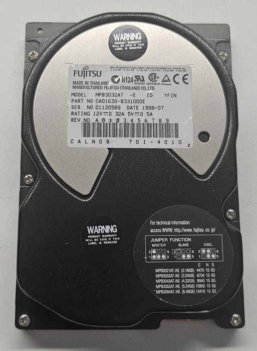 Dysk HDD Fujitsu 3,24GB IDE/ATA Retro