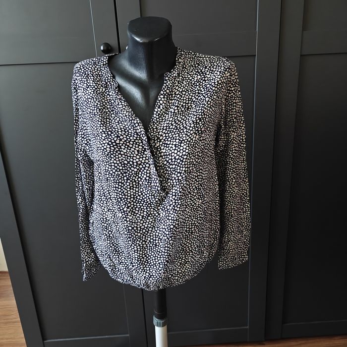 Bluzka z długim rękawem elegancka wiskoza oversize S M dekolt V Janina