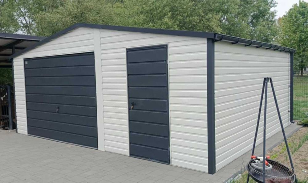 Garaż Blaszany Blaszak 6x5 dwuspadowy Biały + Ciemny Grafit PREMIUM