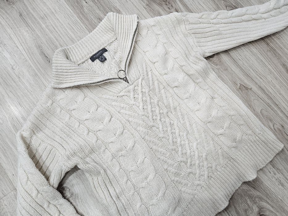 Kremowy sweter Primark m splot warkocz stójka zamek
