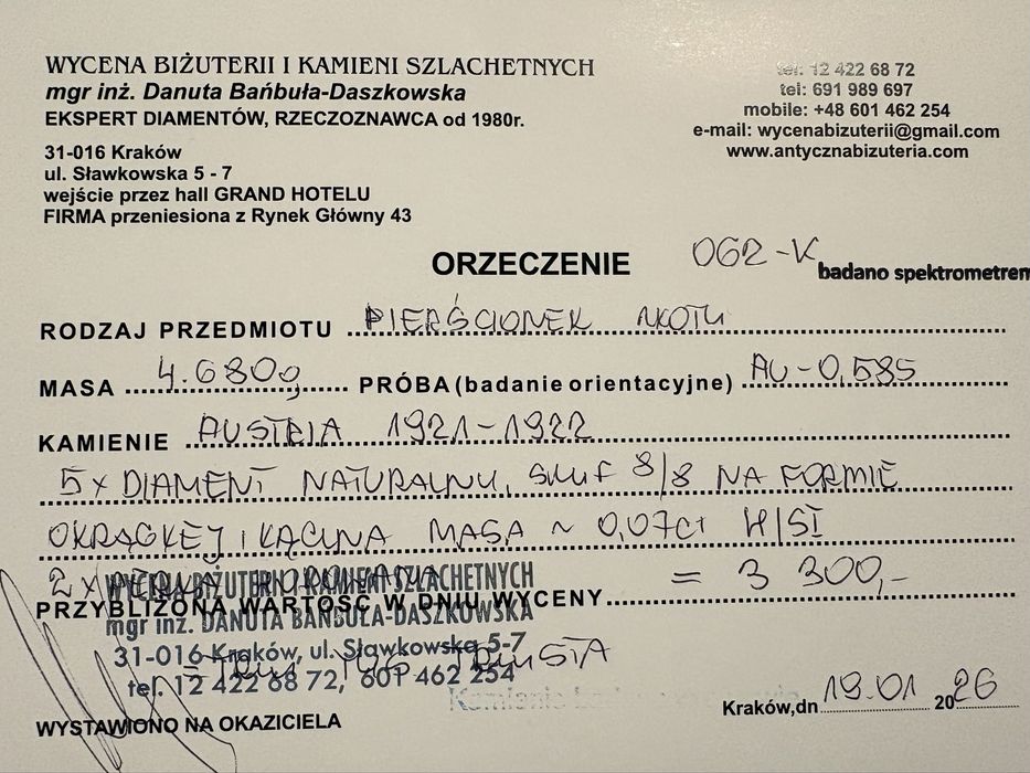 Art Deco Austria lata 20-te Pierścionek Złoto 14k Perły Diamenty R16