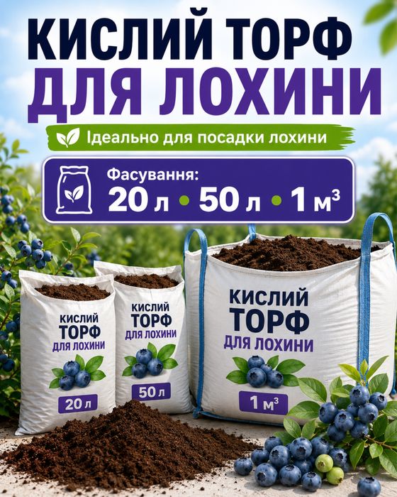 Торф кислий; слабокислий; нейтральний (pH 3-4,5 / pH 5-6)  торфяний субстрат, торфосуміш, фасування 50л; 20л (мішок) 1500л (біг-бег)