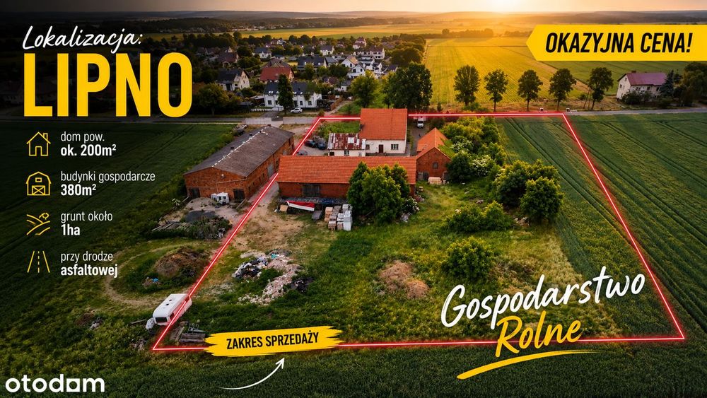 NA SPRZEDAŻ - gospodarstwo w Lipnie - dom + gospodarcze + grunt