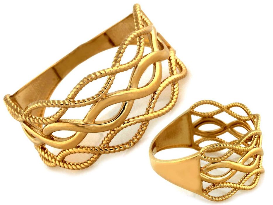 Pierścionek złoty szeroki przeplatany PR 585