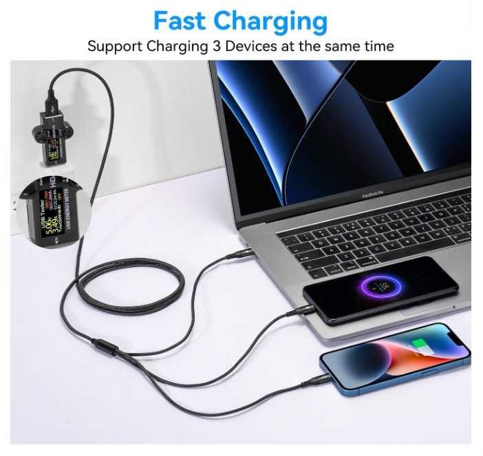 Kabel 3 w 1 USB A na USB C/micro/Lightning 120cm UZAHSK