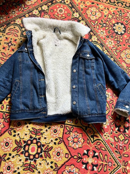Джинсова куртка на овчині 46
