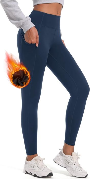 Legginsy damskie termoaktywne ocieplane z kieszeniami S niebieskie
