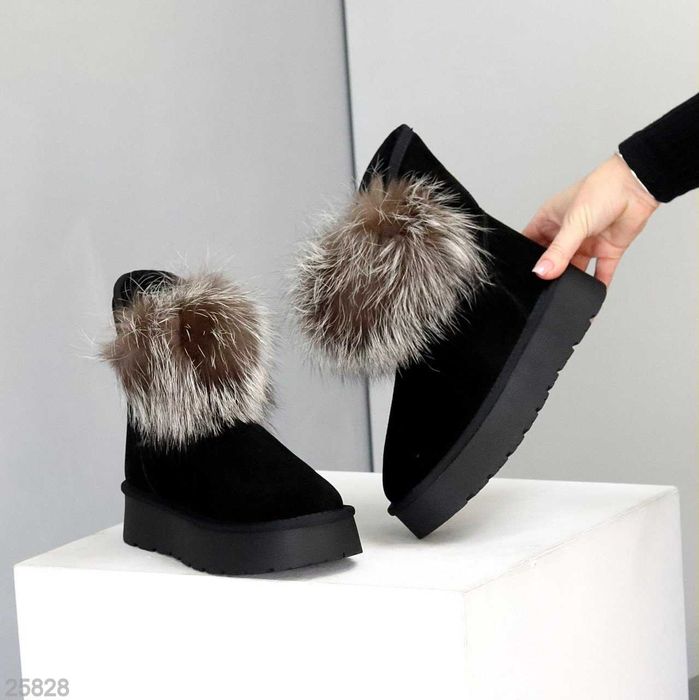 Жіночі замшеві уггі чорні з опушкою , жінчі уггі
