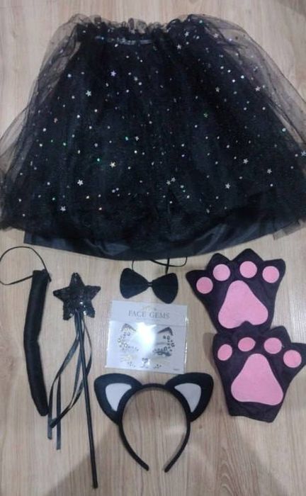 Strój Halloween Kostium Przebranie Kota dla Dziecka Zestaw 7 w 1