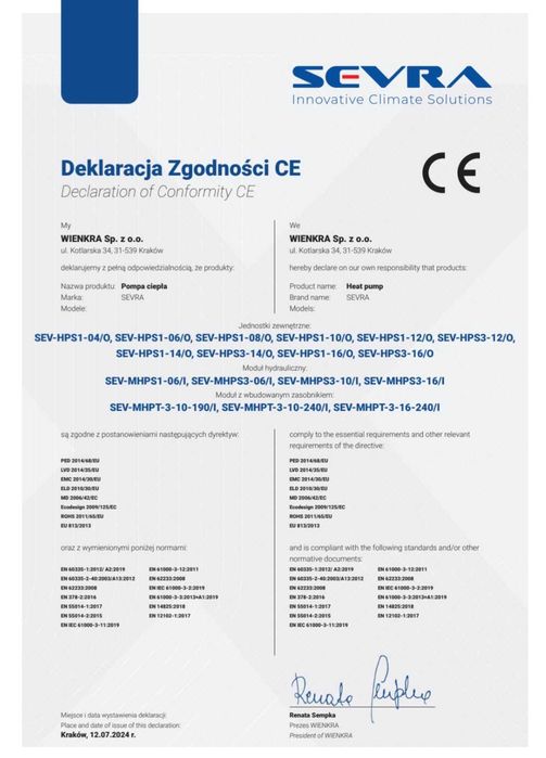 Pompa ciepła SEVRA 6kW split +1 80l CWU+ bufor CO 50l . jest na ZUM